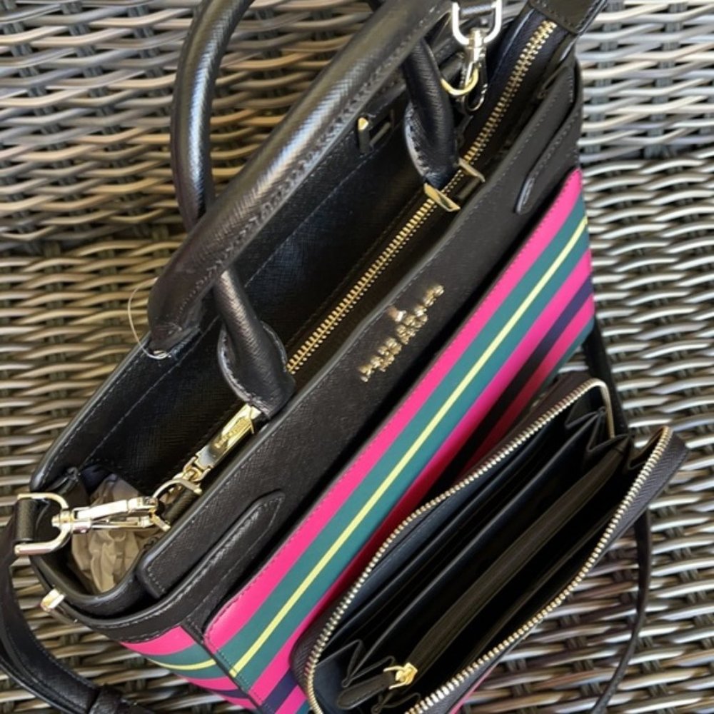 Kate Spade Staci Medium Satchel & Staci Wrapping Paper Stripes Wallet - Picture 13 of 16